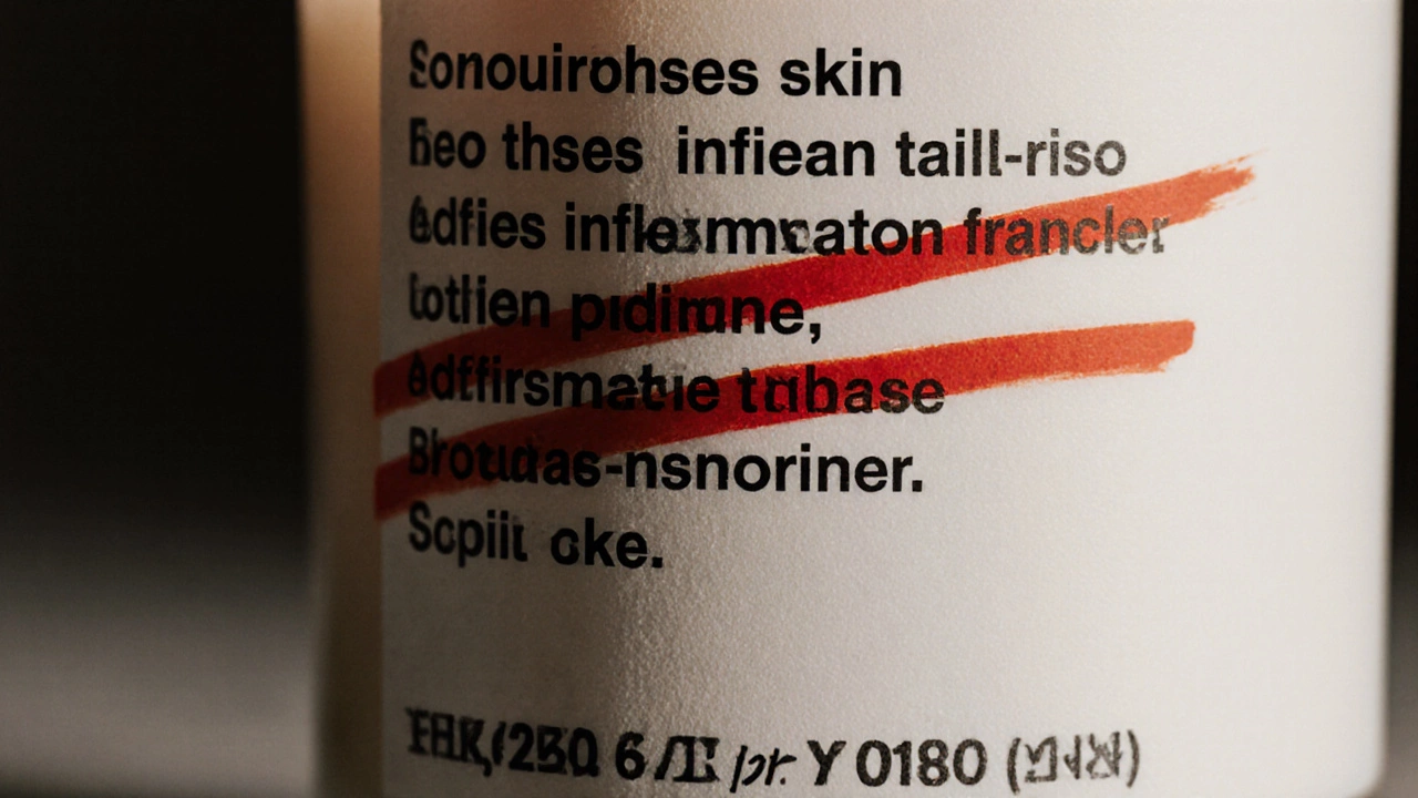 A candle label with health claims crossed out, leaving only fragrance-related text.