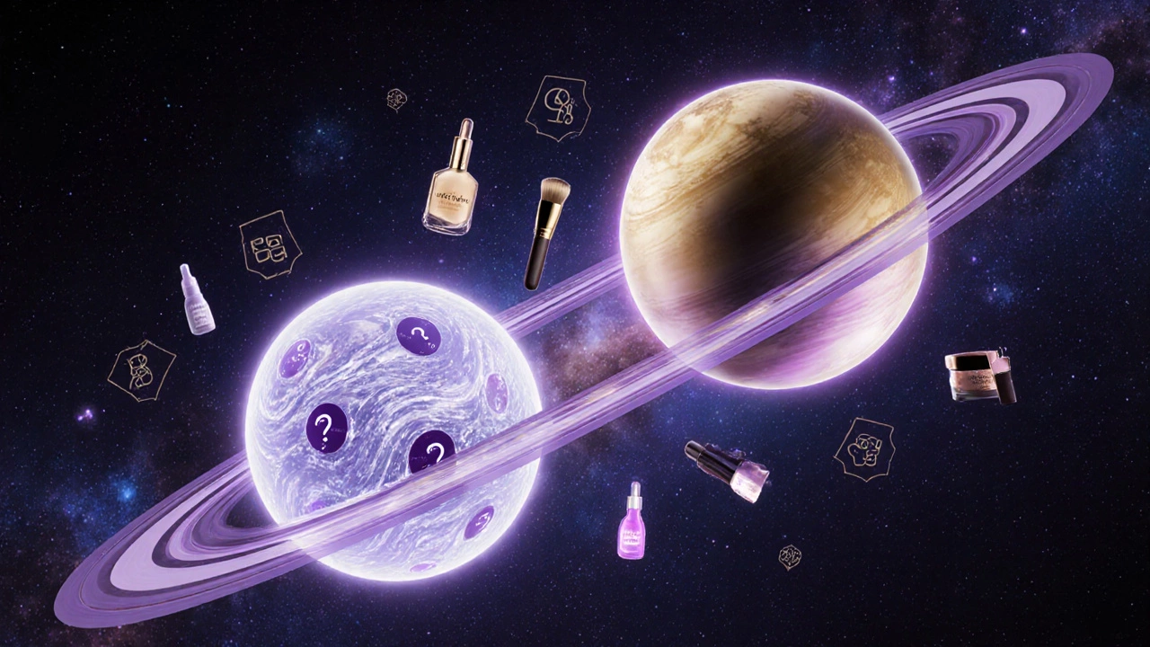 Two glowing beauty boxes floating like planets in a cosmic galaxy, representing separate but coexisting subscription services.