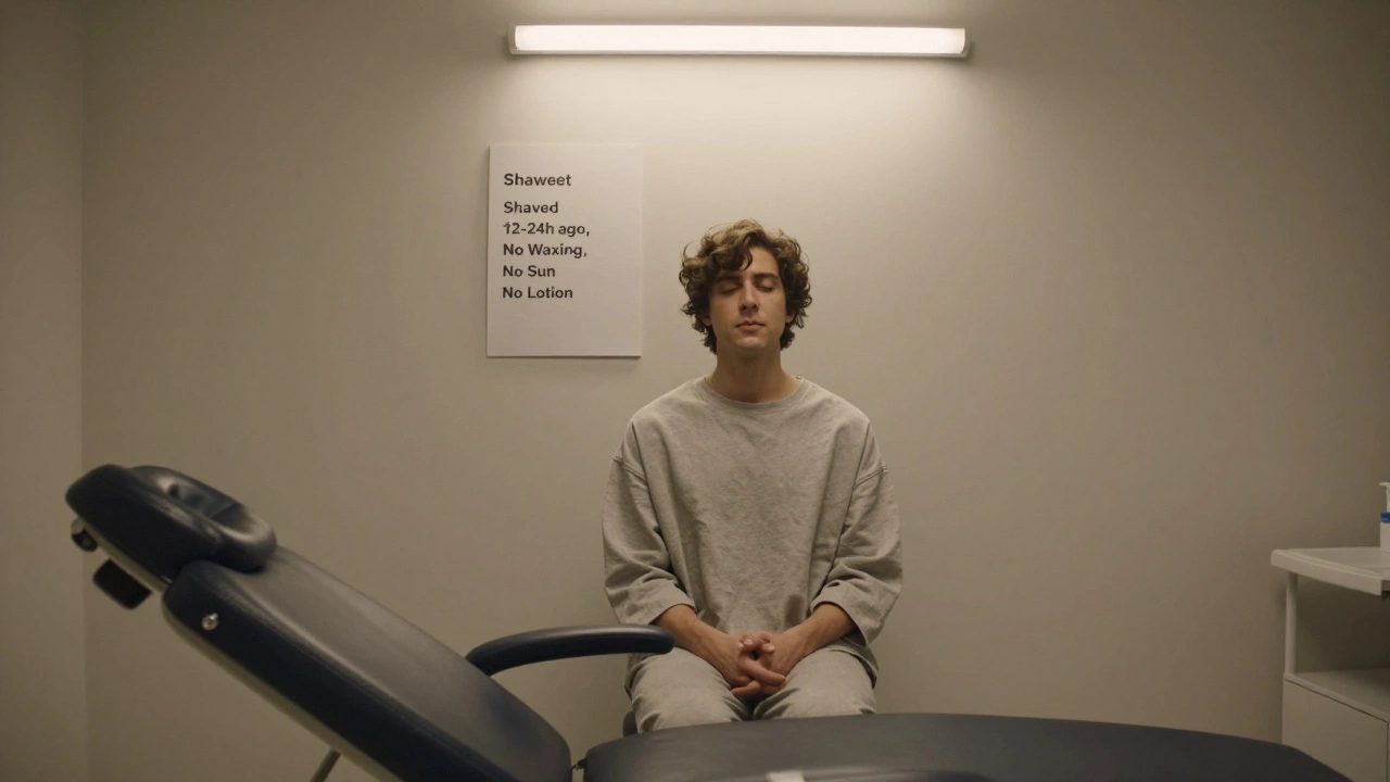 Person in clinic with pre-treatment checklist on wall