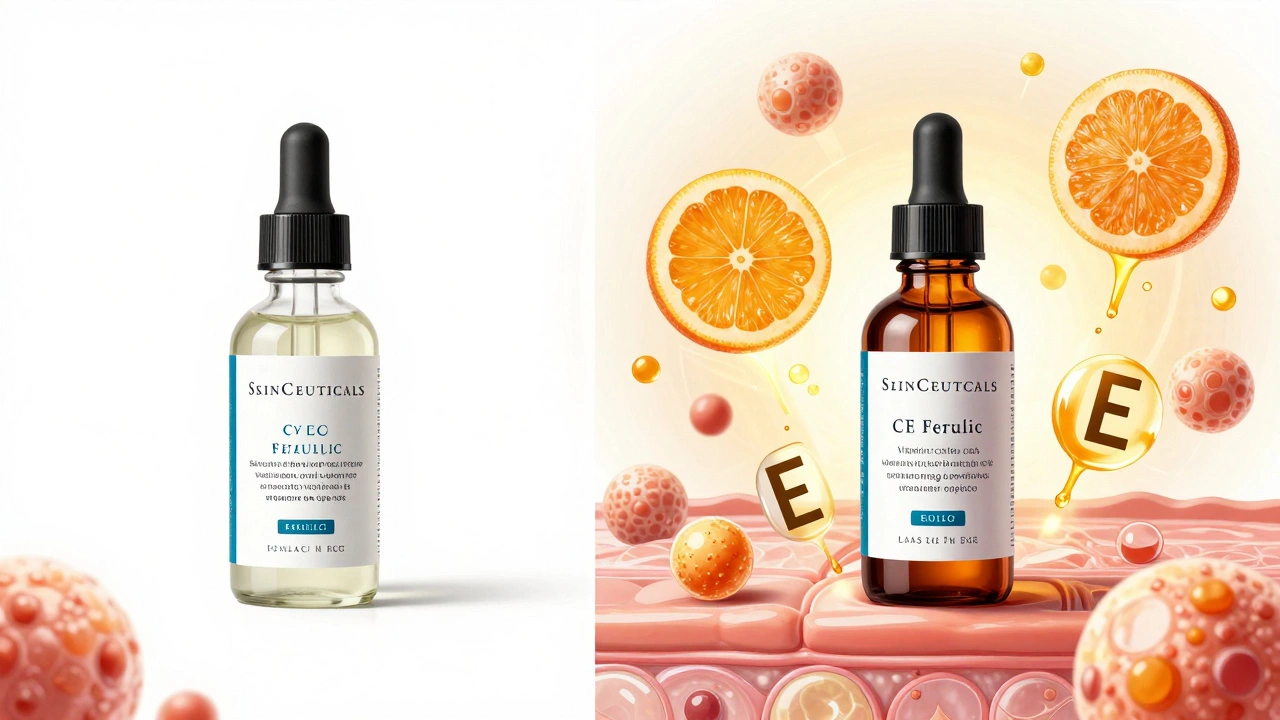 Scientific illustration comparing ingredient concentrations in budget vs. high-end serums.