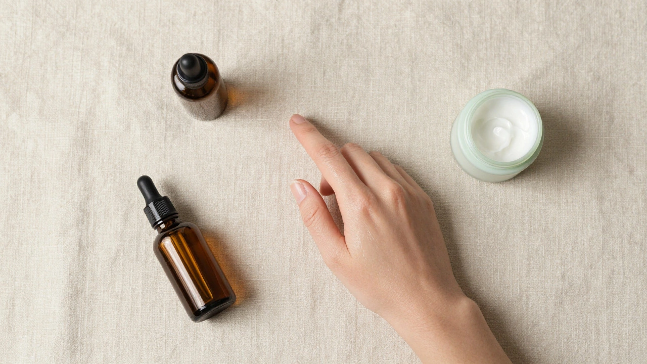 Hand applying serum in a minimalist skincare routine