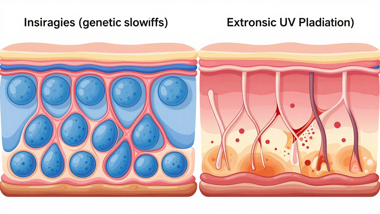 Microscopic view of healthy vs damaged skin collagen