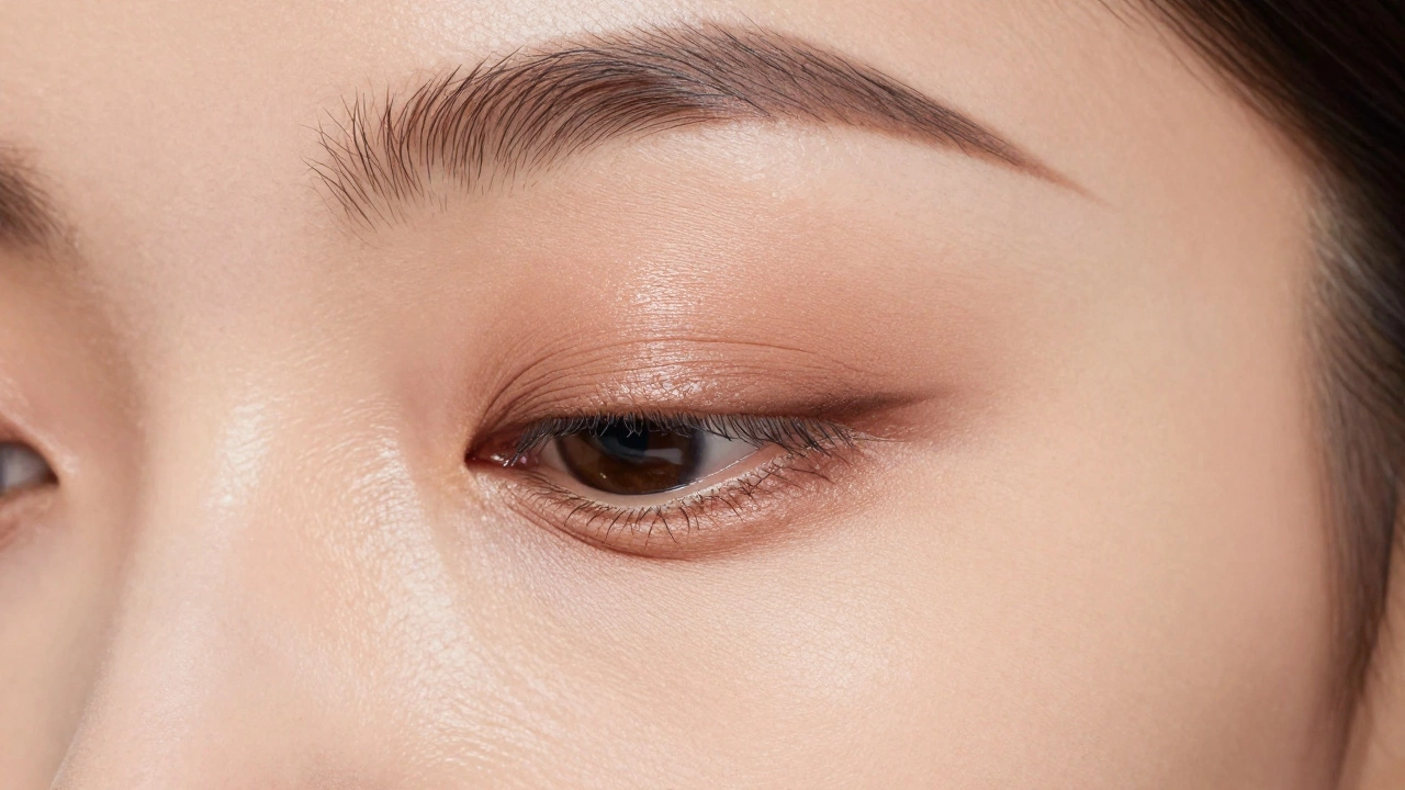 Smooth cream eyeshadow applied to hydrated mature eyelids