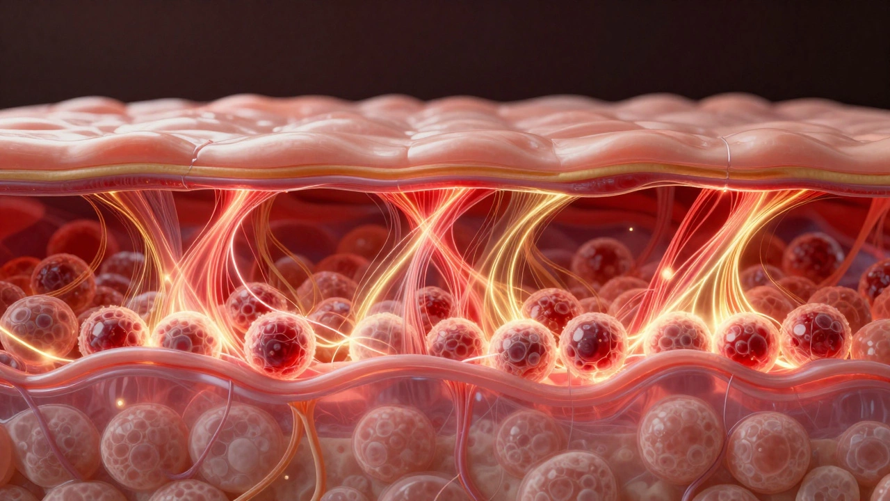 Artistic view of collagen production in skin layers