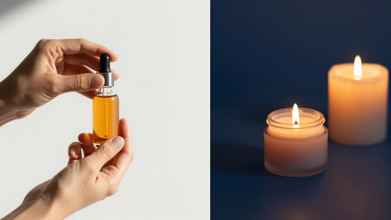 Split view of Vitamin C morning and retinol night care