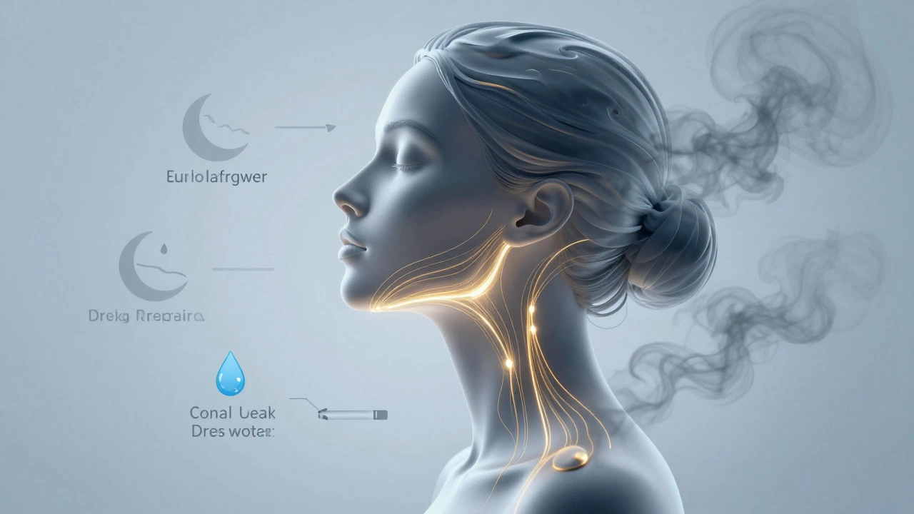 Abstract art of glowing threads repairing facial skin structure