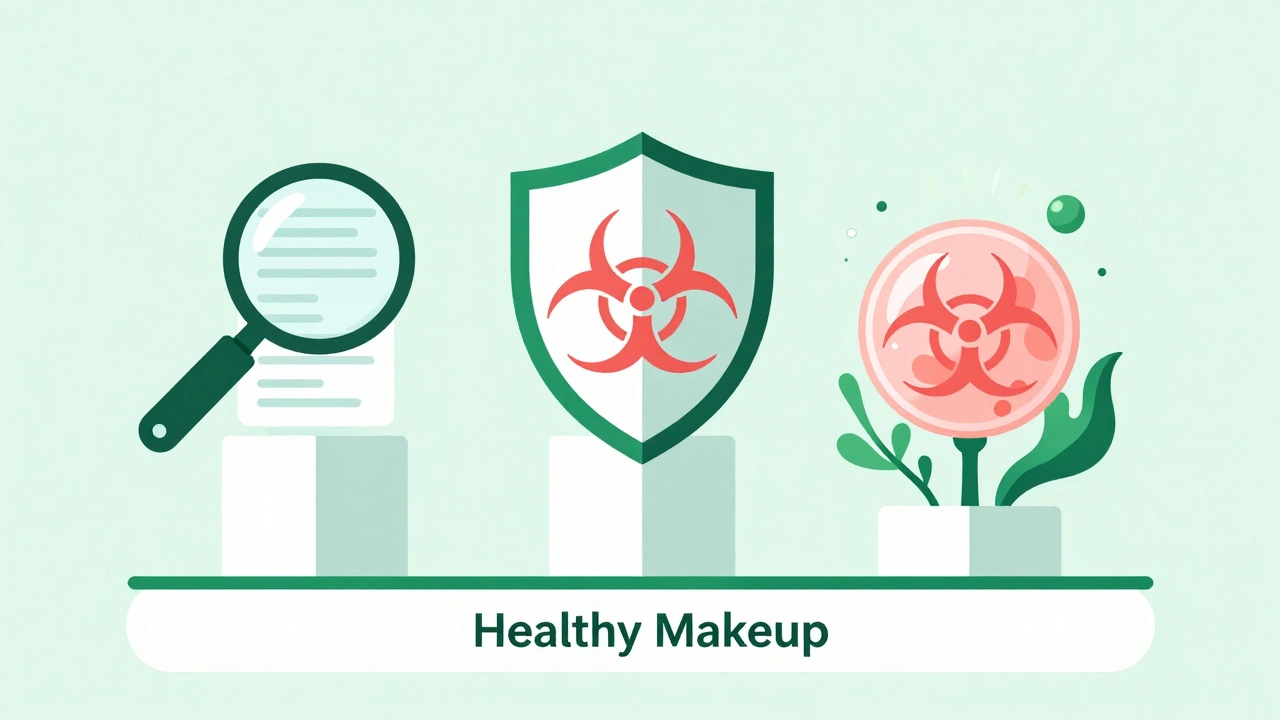 Illustration of three pillars: transparency, safety, skin care