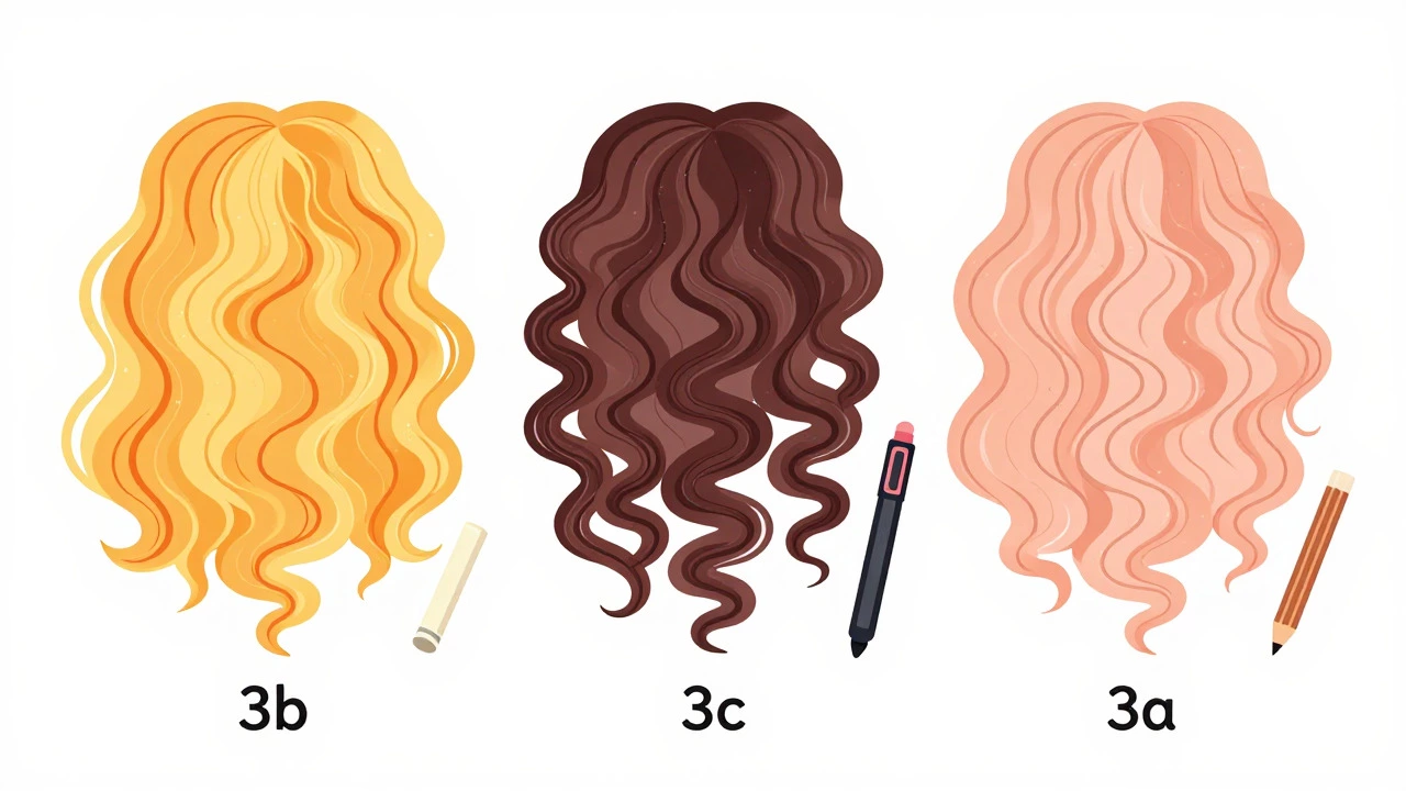 Illustration comparing 3a, 3b, and 3c curl sizes and shapes