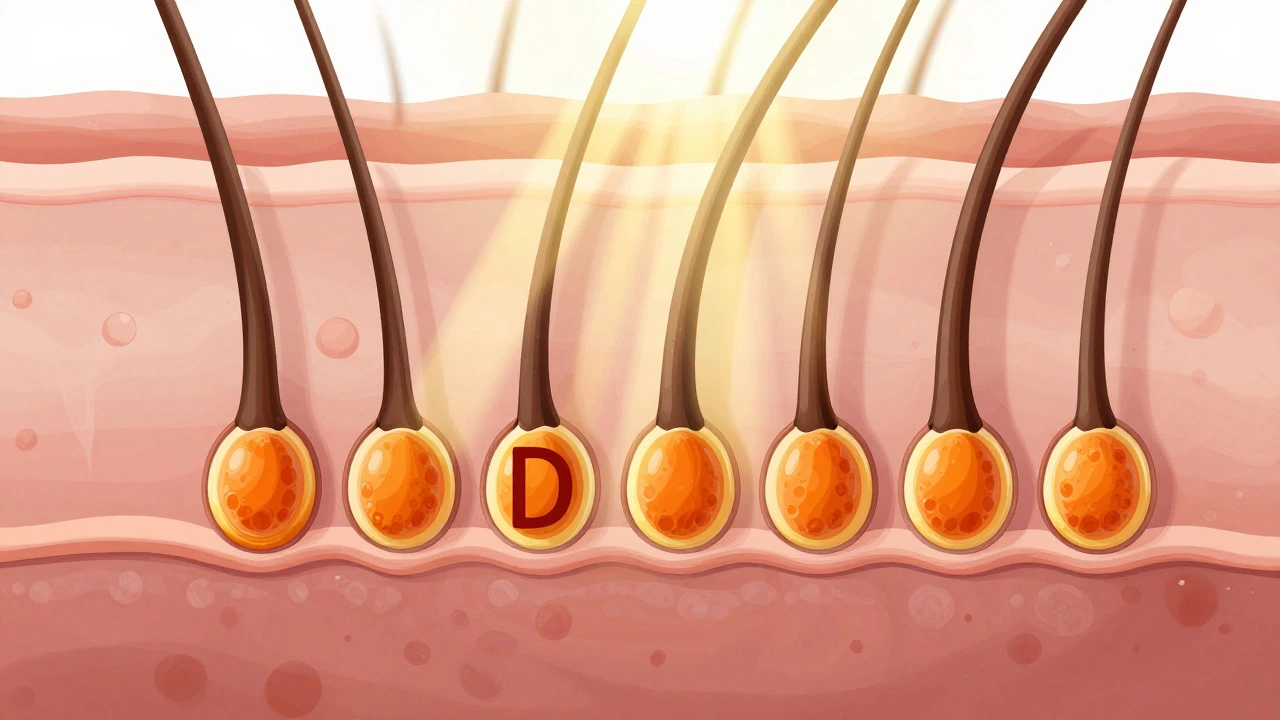 Illustration of hair follicle growth stimulated by sunlight