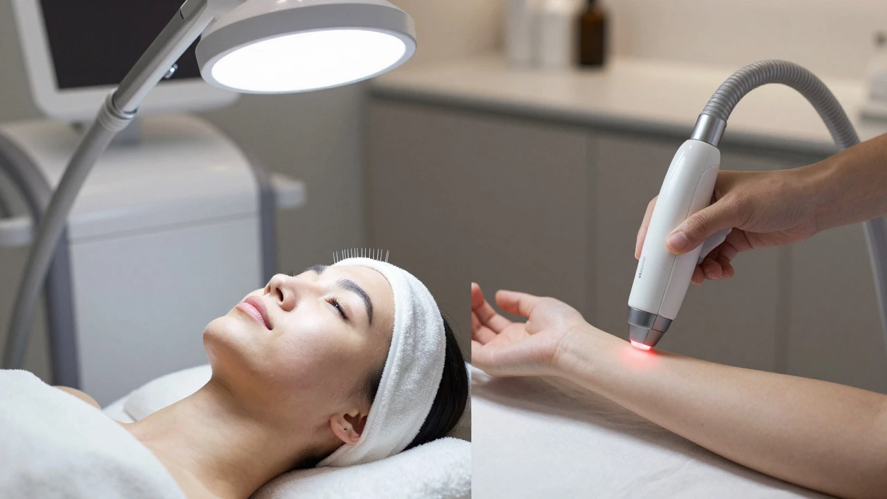 Microneedling and laser therapy devices used in a modern aesthetic clinic