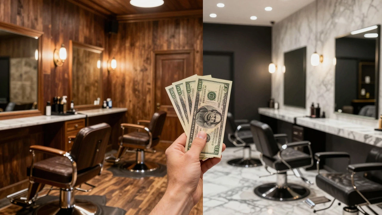Split view of traditional barbershop and modern salon