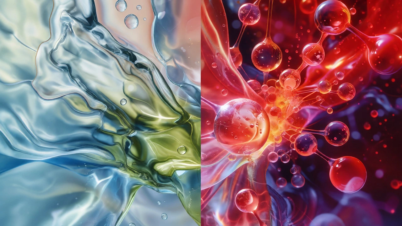 Abstract visualization of natural ingredients merging with scientific molecules