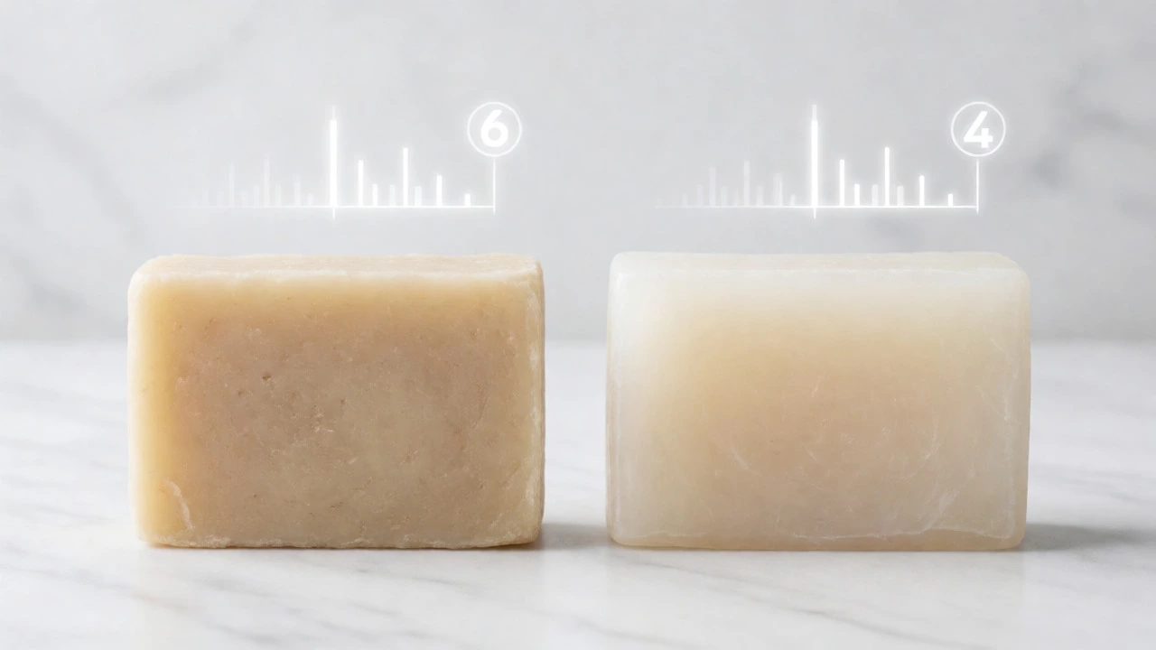 Comparison of traditional soap and syndet bar on marble surface