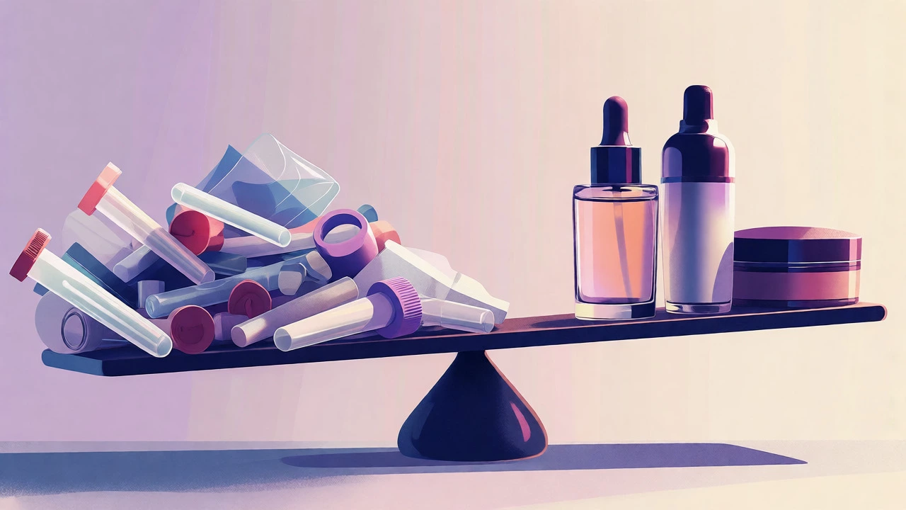 Conceptual illustration comparing sample waste versus full-size product value.