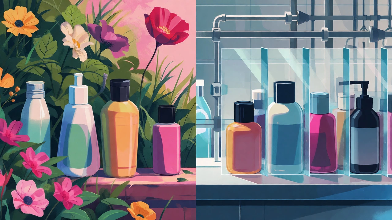 Split scene showing cruelty-free cosmetics vs. those tested due to regulations.