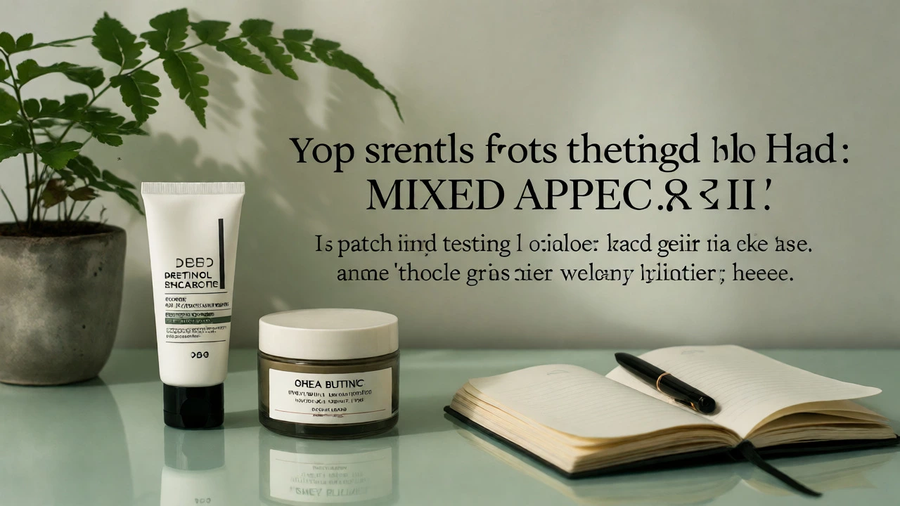 Vanity table with hybrid organic and synthetic skincare products