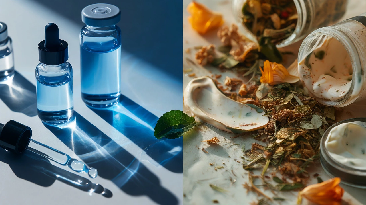 Contrast between clinical lab vials and natural botanical ingredients