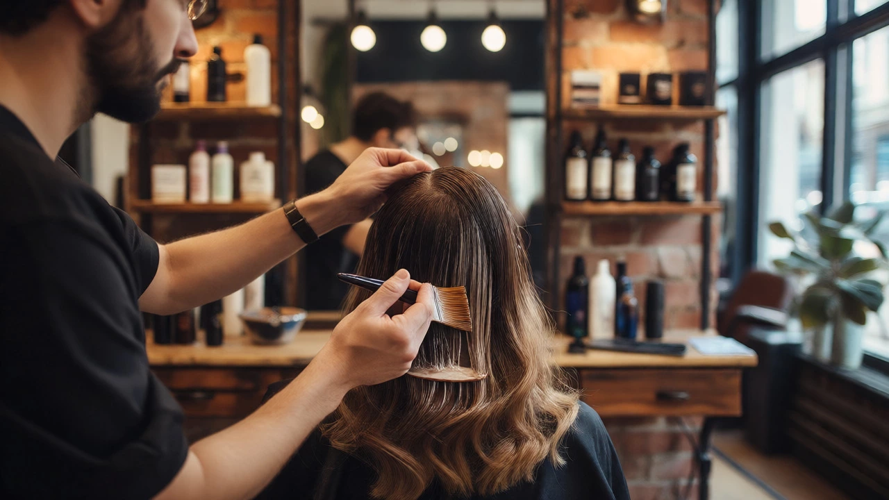 Stylist applying hair color treatment in salon